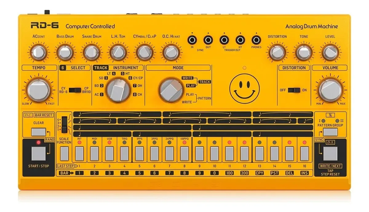 Máquina de ritmo analógico amarela Behringer RD-6-am