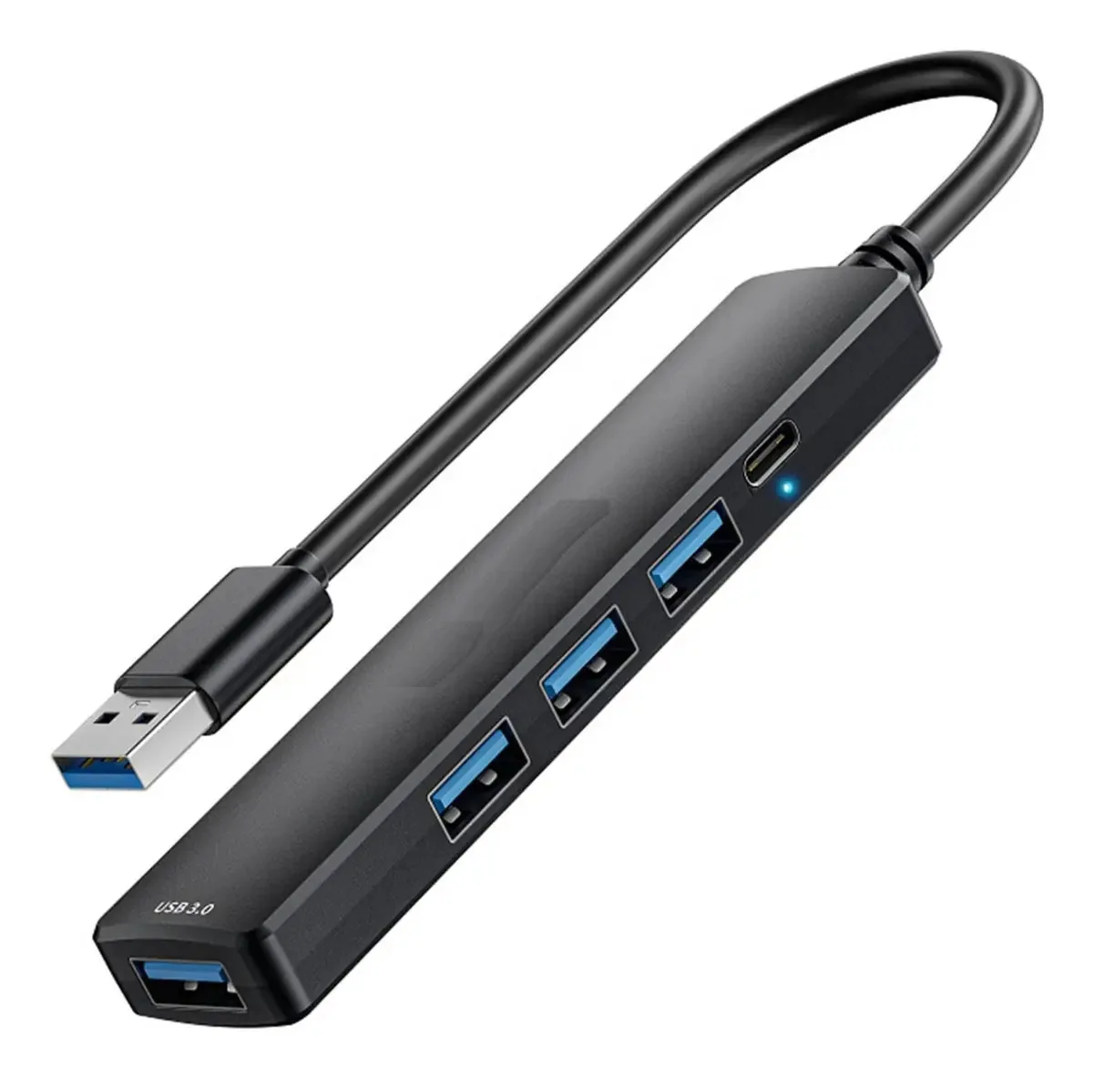 Hub 5 em 1 Usb 3.0 4 portas USB 1 USB tipo C Data/5V 5gbps Cor preta