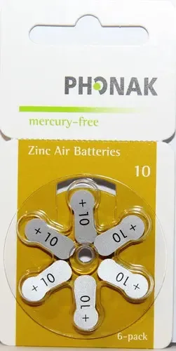 Kit 30 Pilhas Auditivas Phonak P10 Mercury Free 1,45V Alemãs