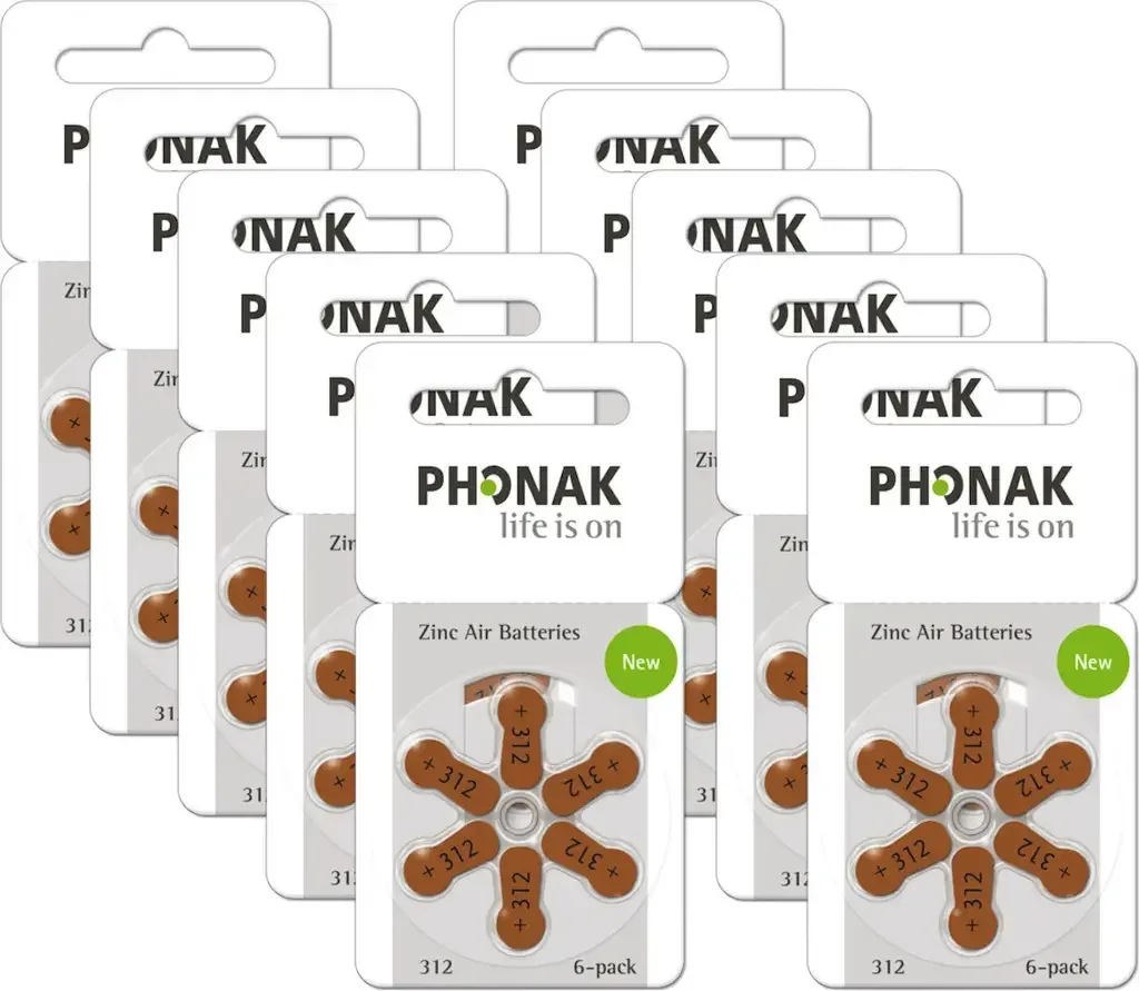 60 pilhas Phonak P312 aparelho auditivo mercury free cor marrom-escuro