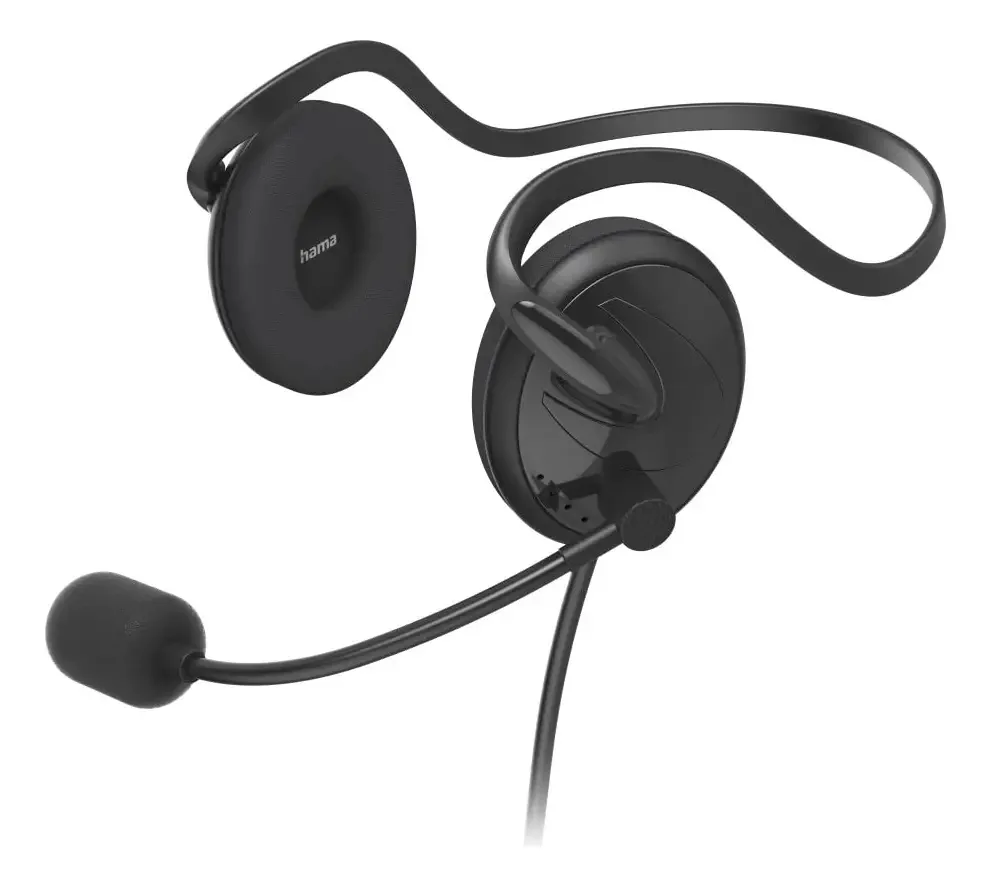 Hama Fones de Ouvido com Microfone, Fones com Fio, Conector Jack de 3,5 mm, Aux, Fones de Ouvido Estéreo com Fio, Fones para PC com Braço de Microfone e Alça para o Pescoço, Cabo de Áudio