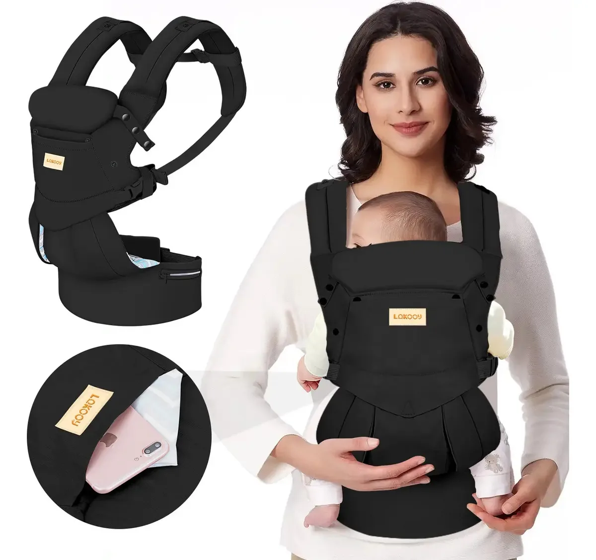 Bolsa ergonômica ergonômica para bebês Cloud, cor preta