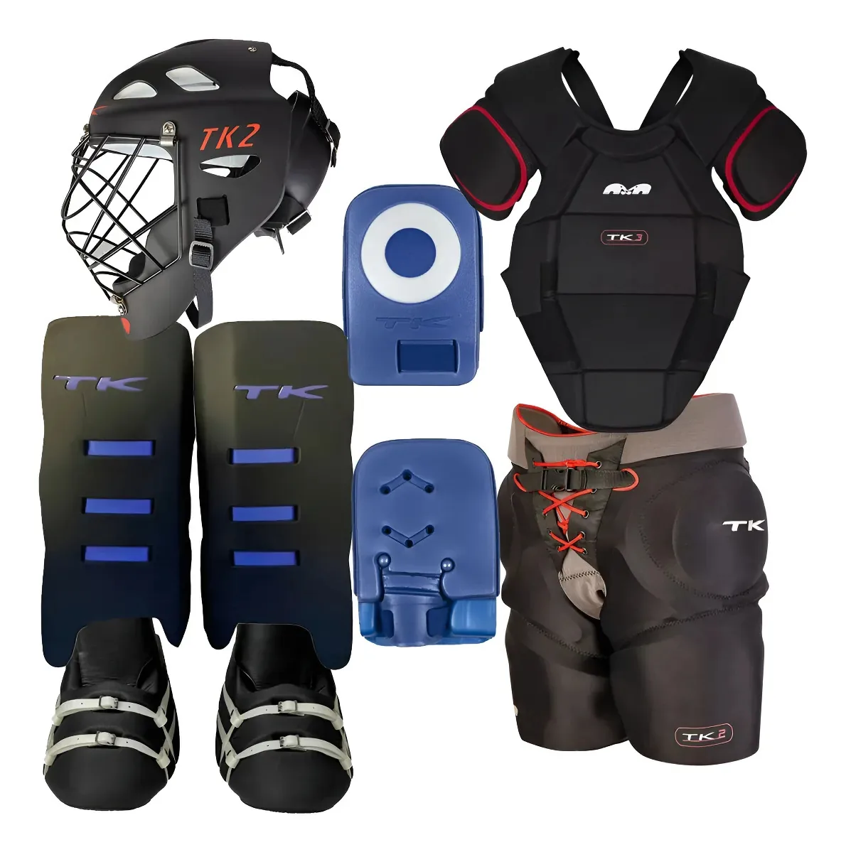 Conjunto de arqueiros de hóquei preto de alto desempenho Legguards + Kickers Tk Tk2