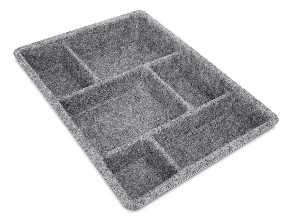 Organizador de gavetas de feltro cinza com compartimentos