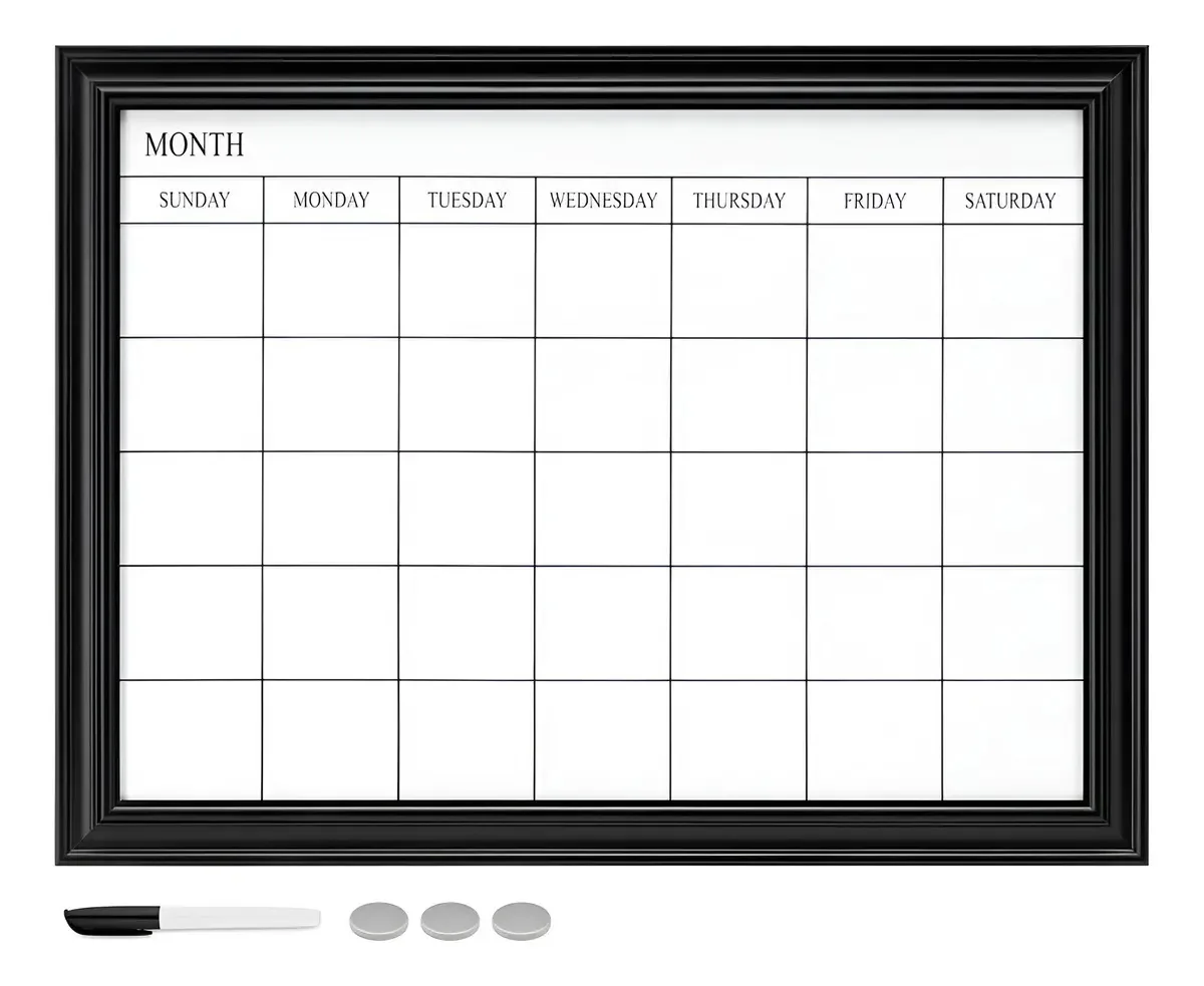 Quadro branco Navaris com calendário emoldurado para parede