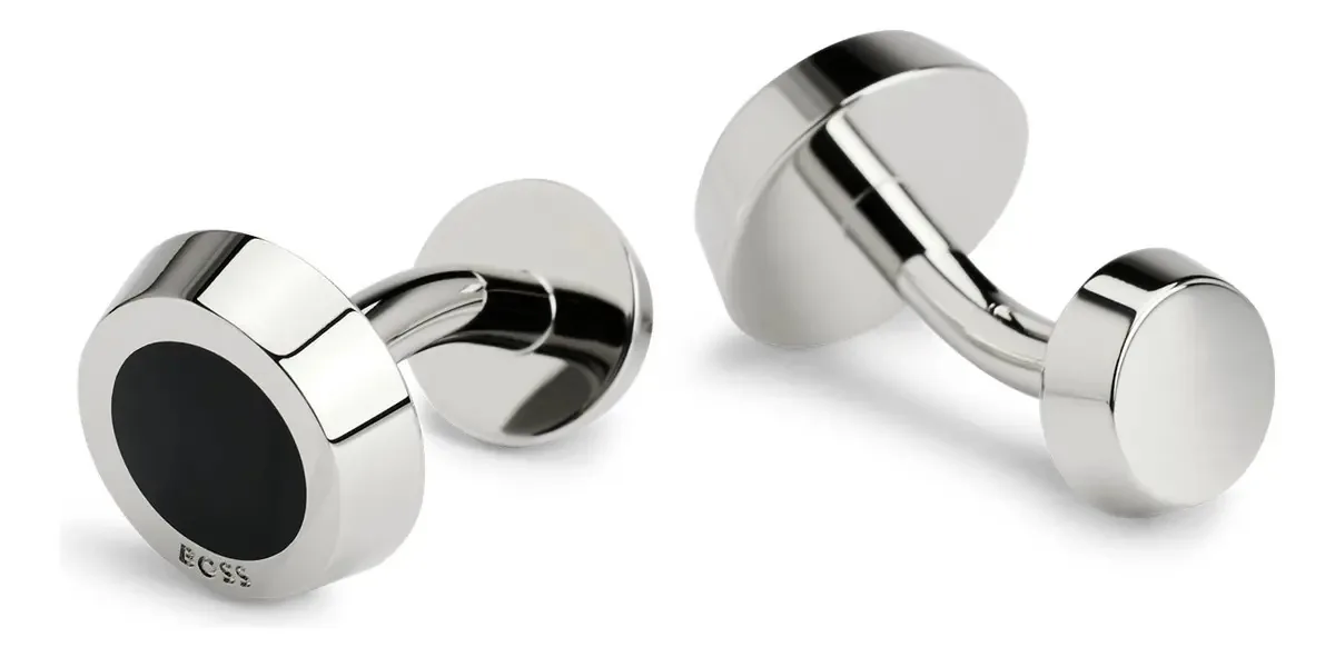 Abotoaduras Redondas Com Detalhe De Esmalte Boss Cor Preto