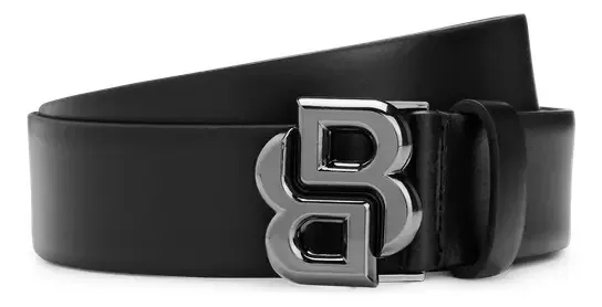 Cinto de couro italiano masculino Boss com monograma preto tamanho 34,0
