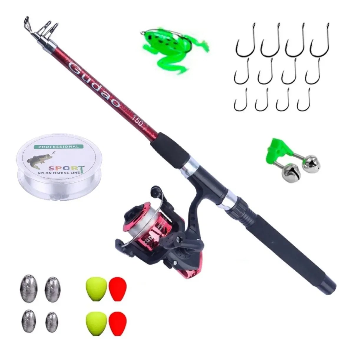 Kit De Pesca Completo Barato com 1 Vara de 1,5m + 1 Molinete com linha e Acessórios