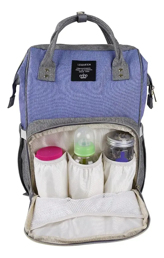Bolsa Mochila Maternidade Azul Com Cinza