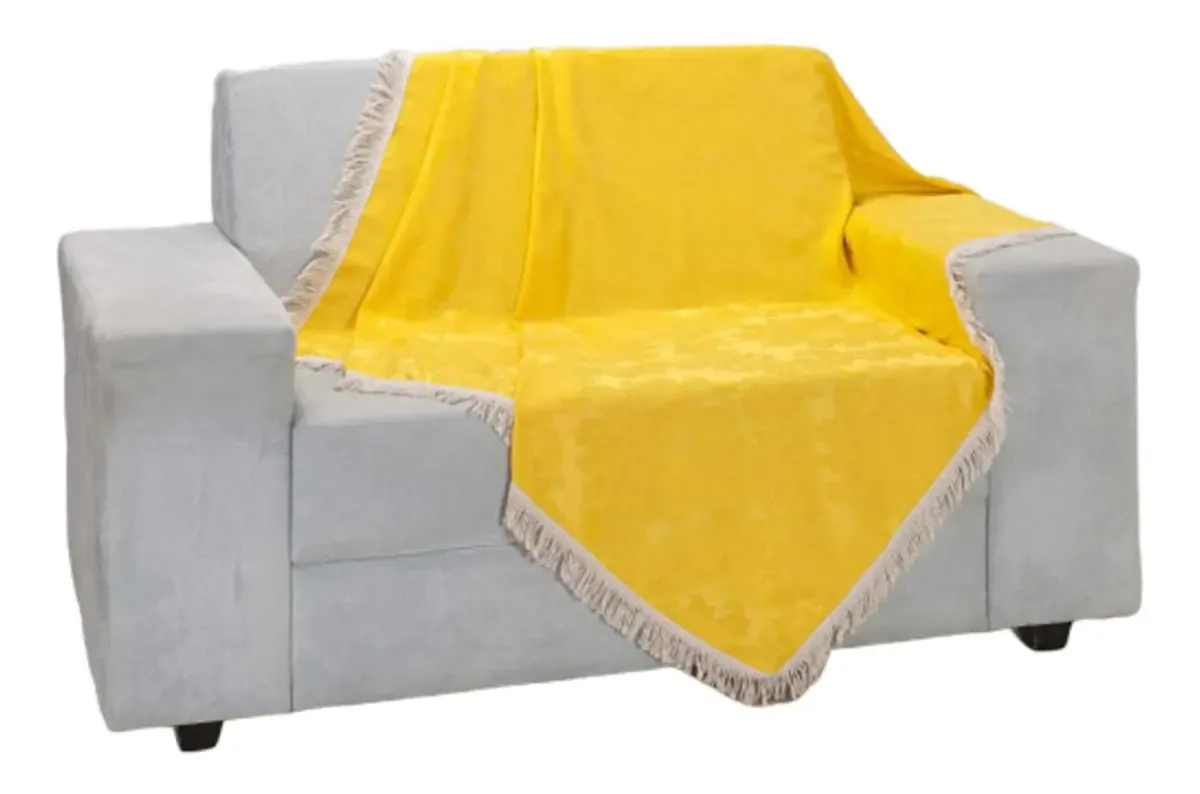 Manta Sofá Xale 150mx150m Amarelo Com Franja