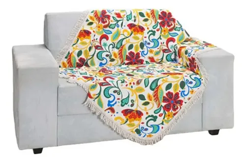 Manta Sofá Xale Com Franja Estampado 1,50m X 1,50m Colorido Cor Marrom