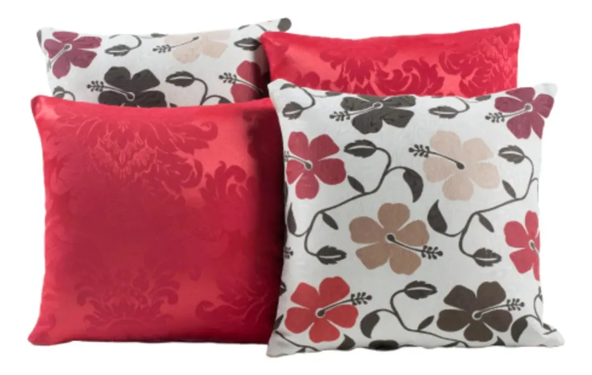 Kit 4 Almofadas Vermelha Floral 42x42com Refil