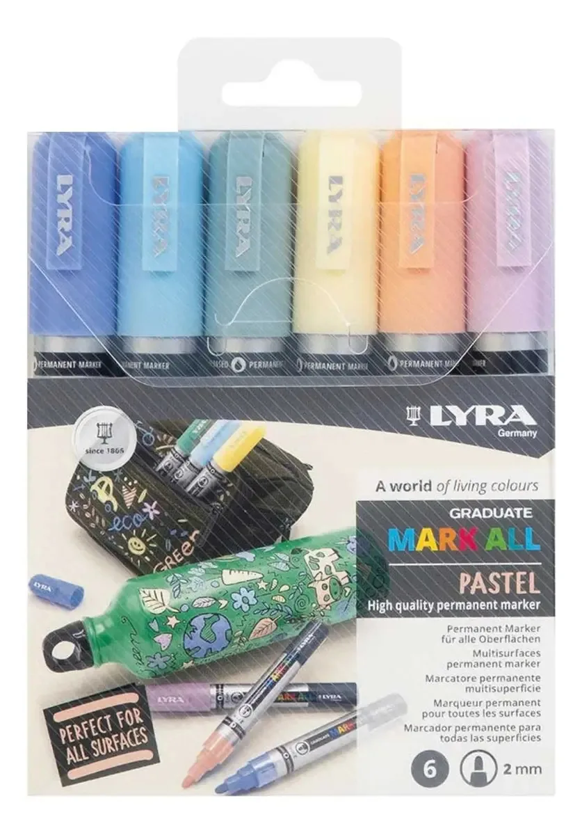 Kit 6 Marcadores Acrílicos Pastéis Lyra Multicolor 2mm Papel