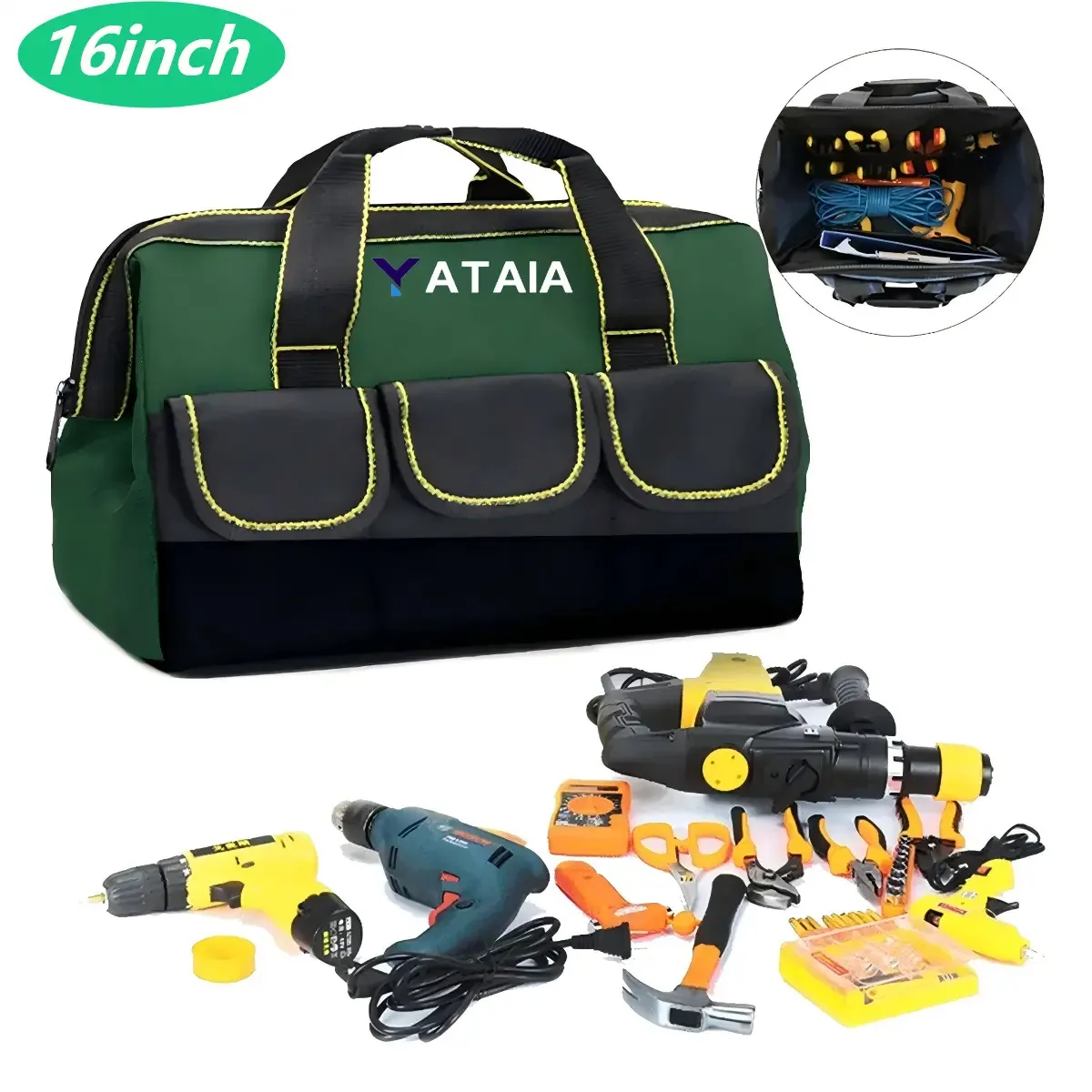 Mochila de ferramentas Yataia® de 16 polegadas, bolsa de ferramentas para eletricista, estojo de ferramentas com vários bolsos, organizador de ferramentas resistente ao desgaste à prova d'água de...