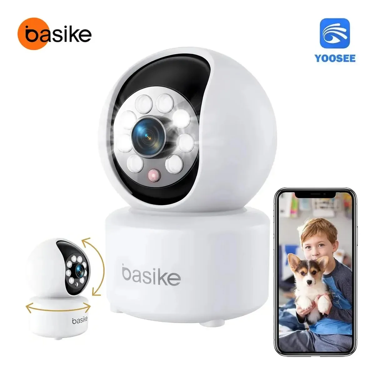 Babá Eletrônica Monitor Inteligente Câmera Segurança WIFI Interna 360° Full HD, Visão Noturna e Detecção de Movimento Áudio Bidirecional App Yoosee Para Cachorro