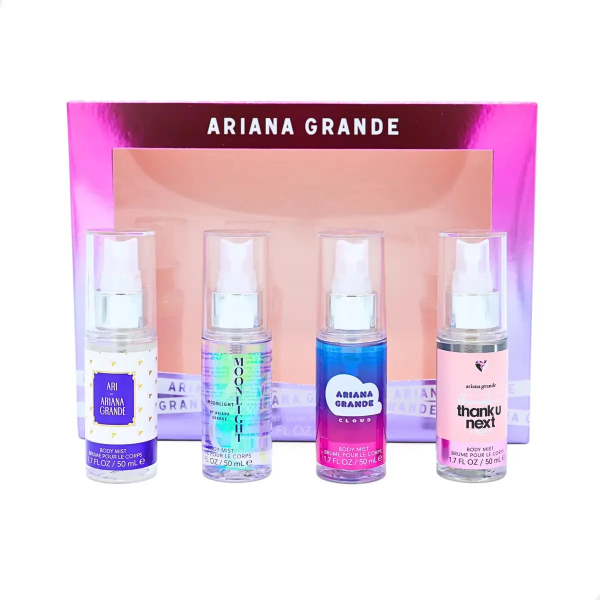 Conjunto Ariana Grande Body Mist Spray, 4 fragrâncias, presente de bolso