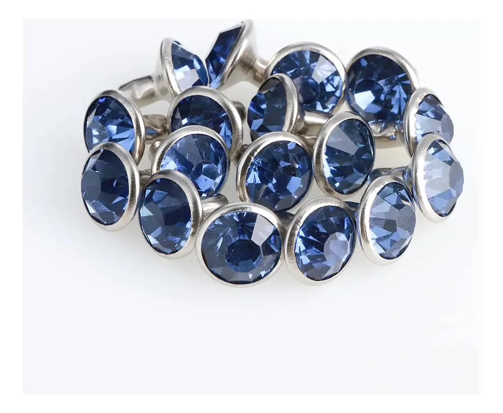 200 conjuntos, rebites, pregos, pedras de 8 mm, vidro azul claro