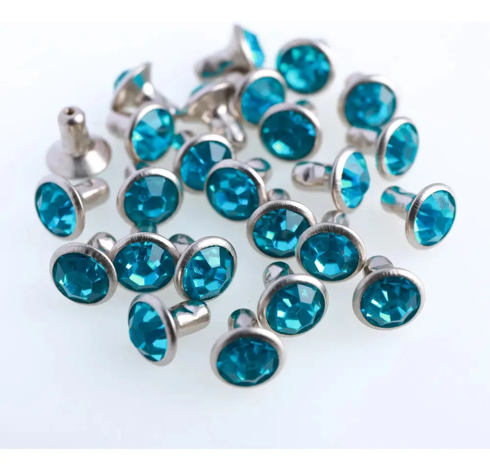 200 conjuntos, rebites, pregos, pedras de 8 mm, vidro cor de água-marinha