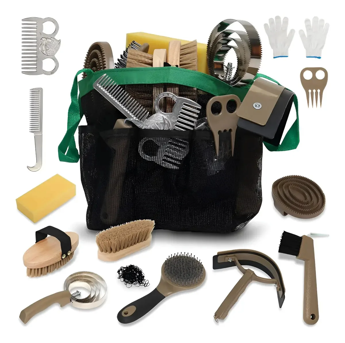 Kit de higiene de cavalos de 14 peças com bolsa