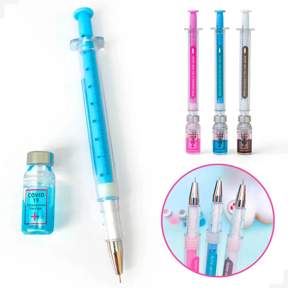 Kit 3 Canetas Seringa Vacina Injecao
