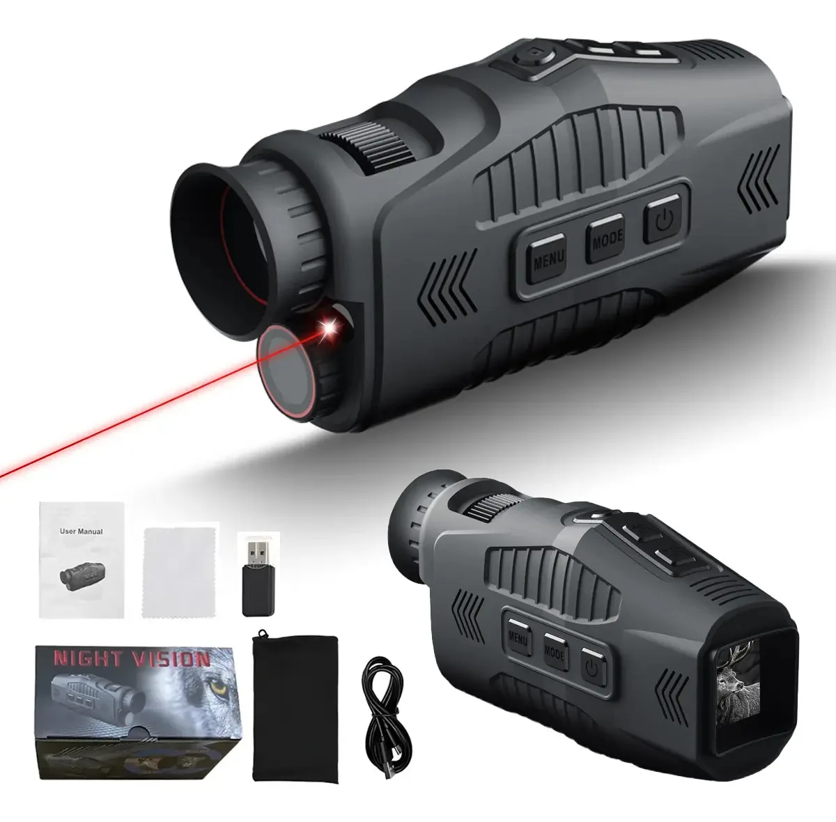 Monoculo Visão Noturna Infravermelho Alcance 300 Metros Hd Cor Preto