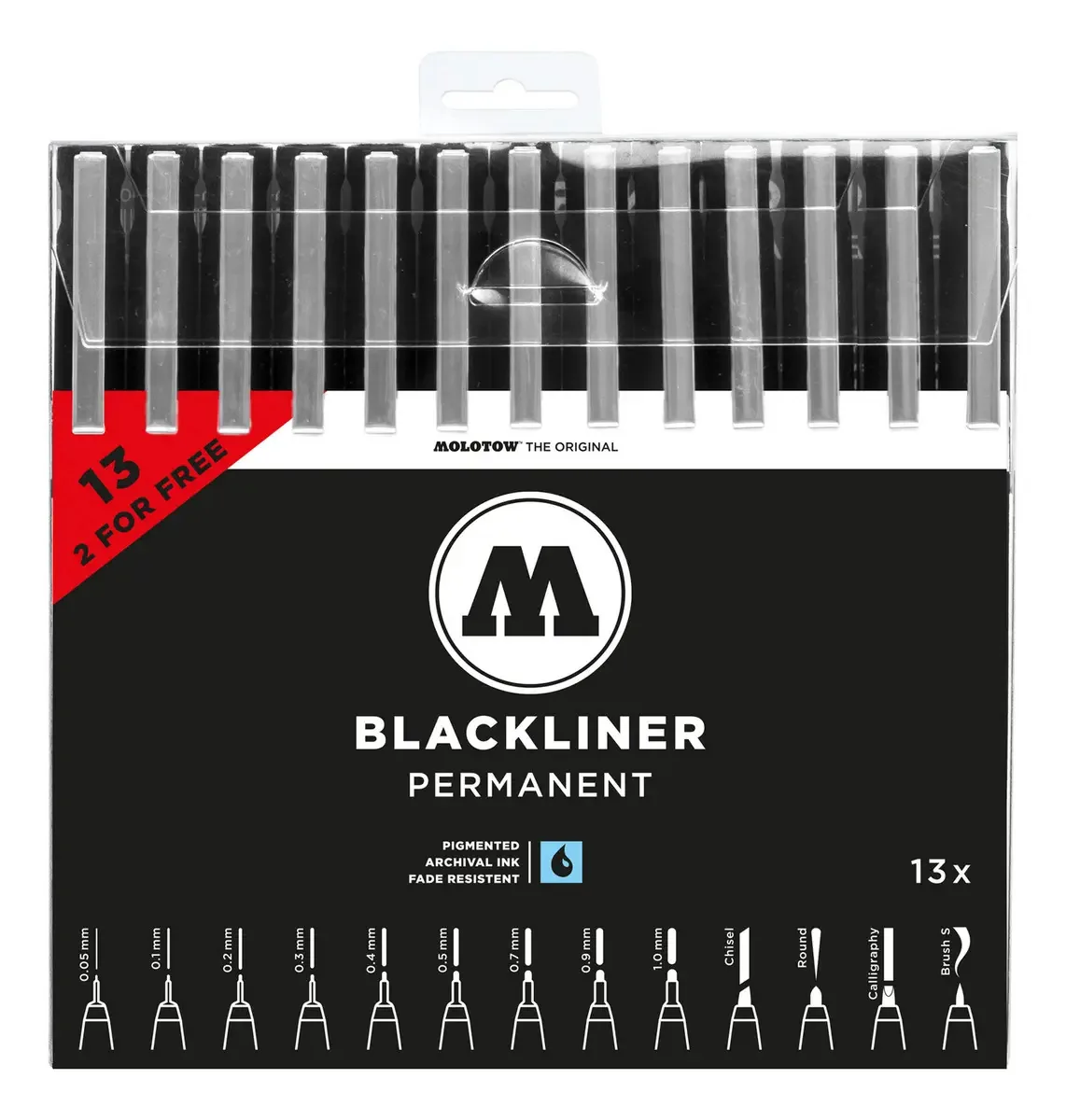 Conjunto de 13 canetas-tinteiro Blackliner #200495 Molotow