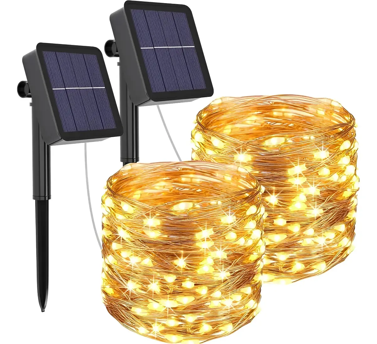 Luzes de fada Figoimport X2 com iluminação solar LED, luzes de fio de cobre, luzes de fada para exterior, exterior, interior, pátio, pátio, árvore de Natal, decoração de casamento Figo