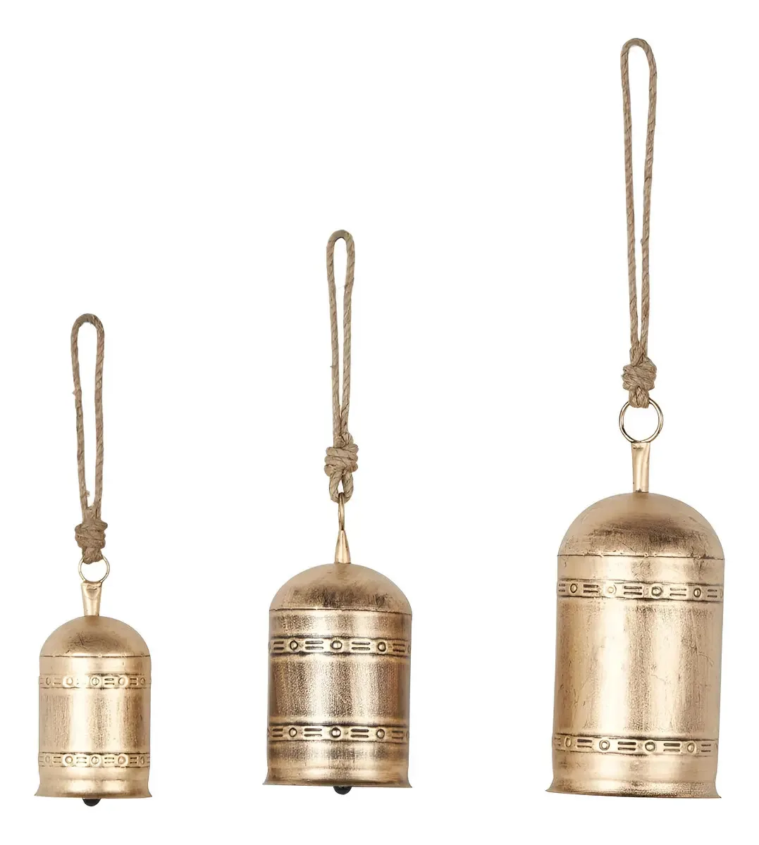 Sinos de vaca decorativos de metal dourado para pendurar