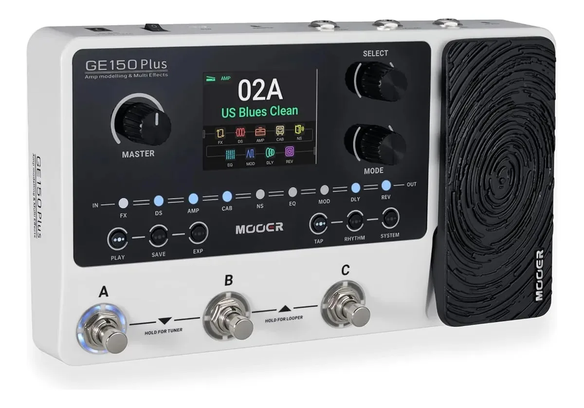 Pedal de efeitos de guitarra com Looper e sintonizador branco