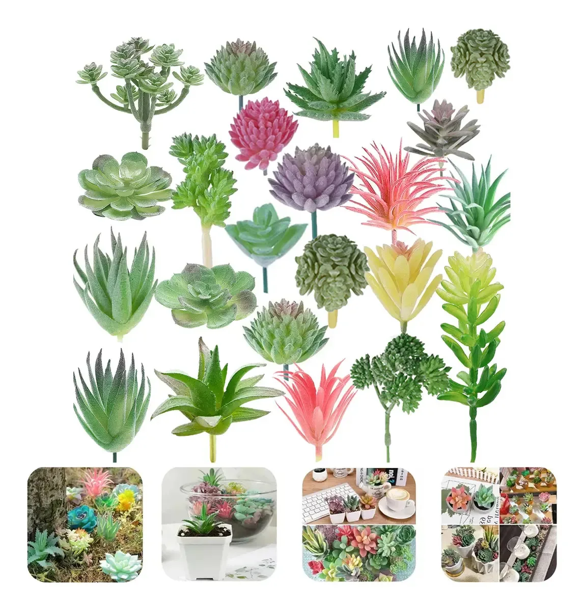 Plantas artificiais, flores suculentas, decoração de 21 peças