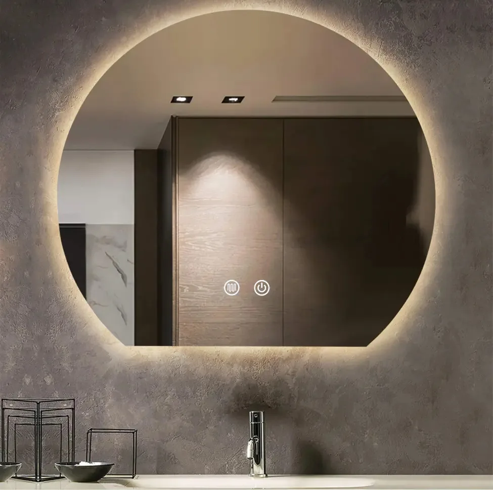Espelho redondo LED DASHLINE com luz fria - 10 cm de altura, perfeito para beleza e higiene, design elegante, ideal para qualquer espaço.