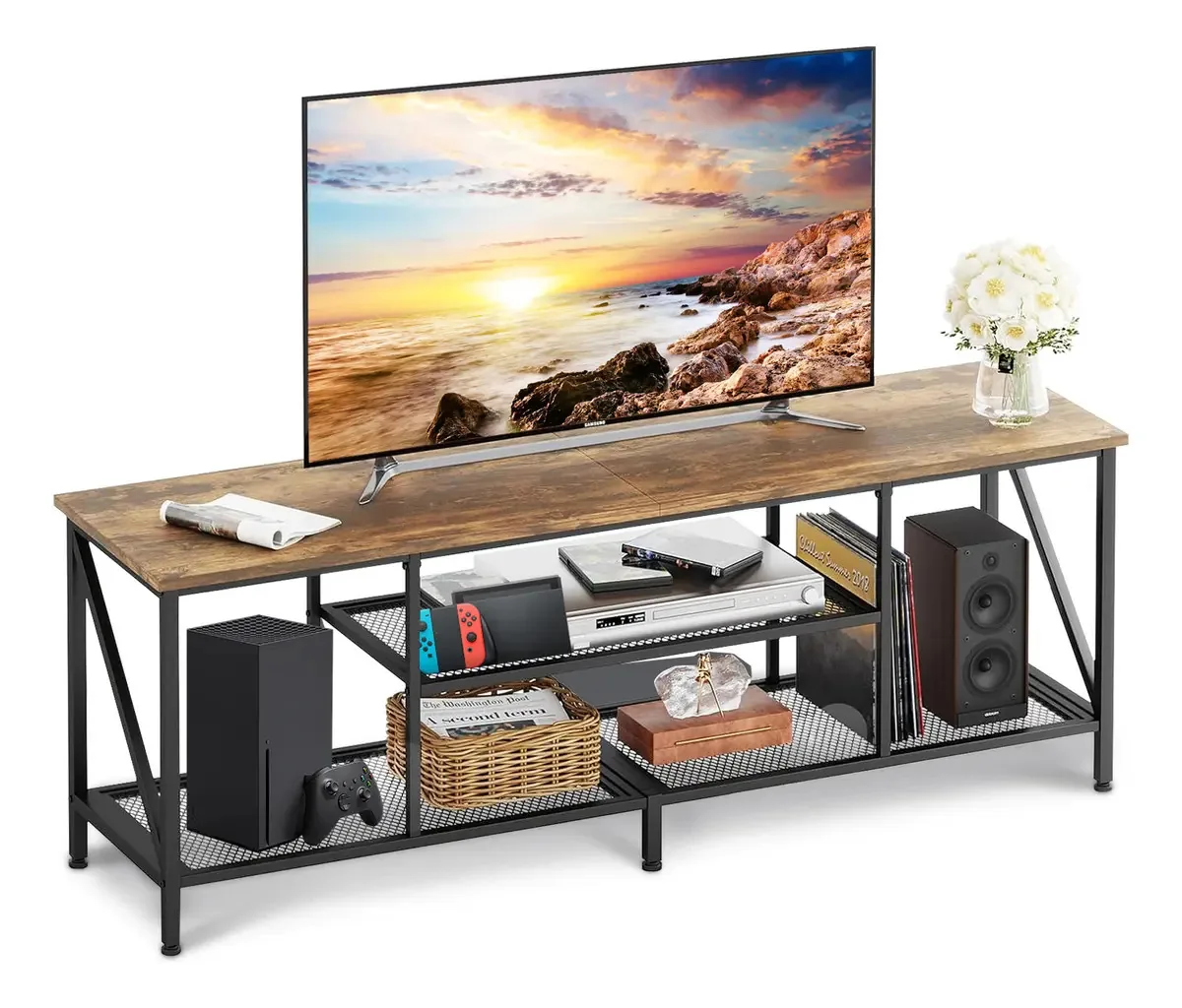 Furrific Mobiliário moderno para TV de 55” marrom escuro Furrific