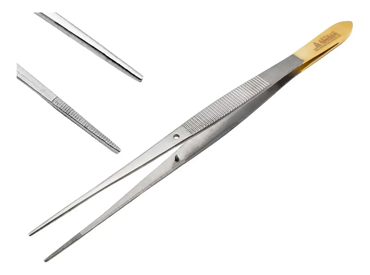 6 pinças cirúrgicas retas banhadas a ouro da Artman Instruments