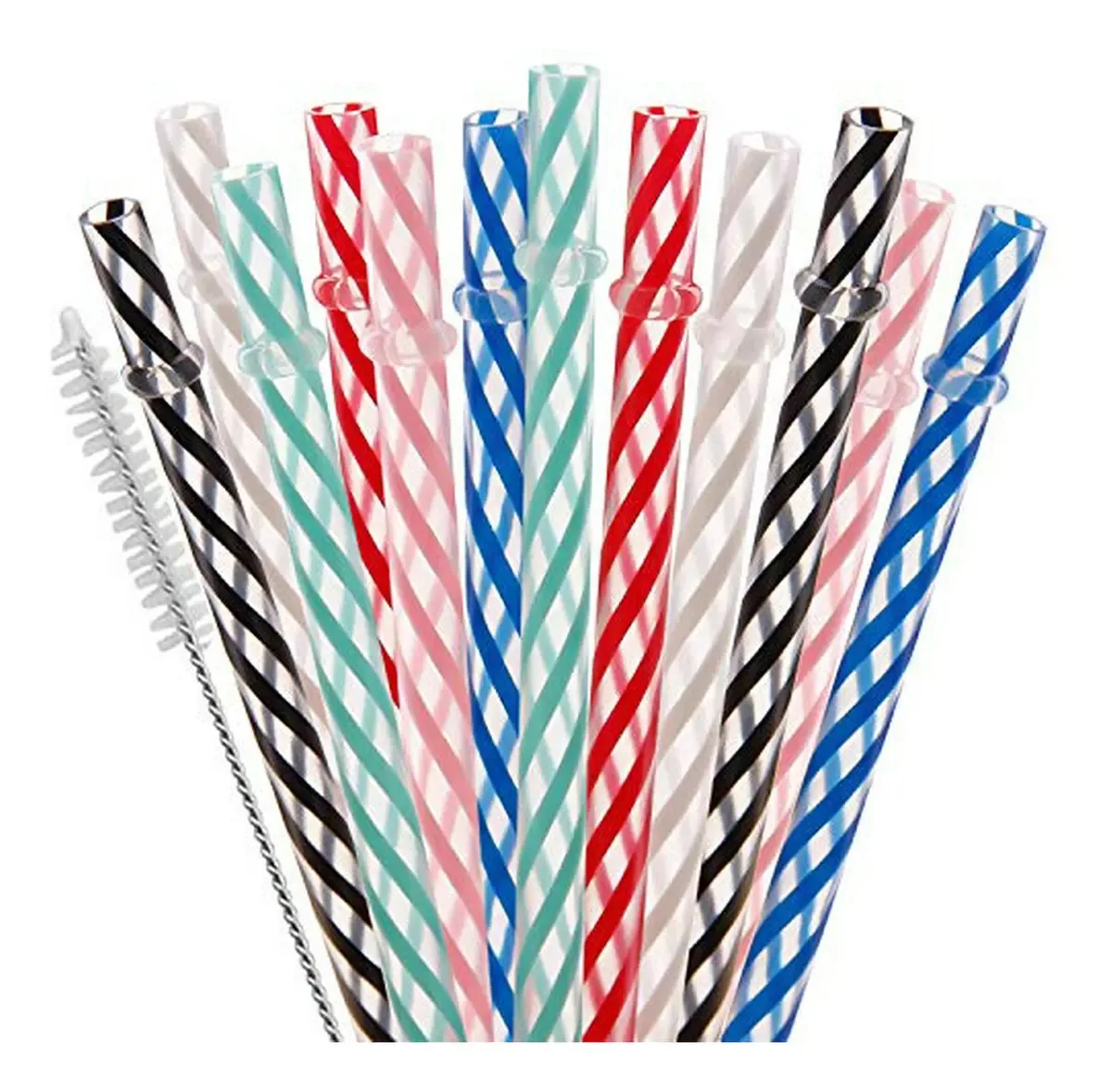 Conjunto de 12 canudos de plástico PU grossos reutilizáveis