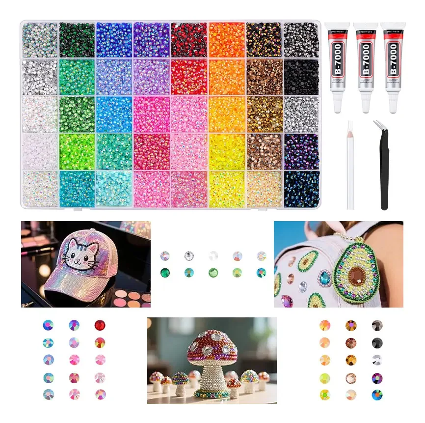 12.000 peças de strass Hotfix para unhas, roupas + 24 cores de strass para roupas Strass Crystals Nails Kit de strass Strass para unhas
