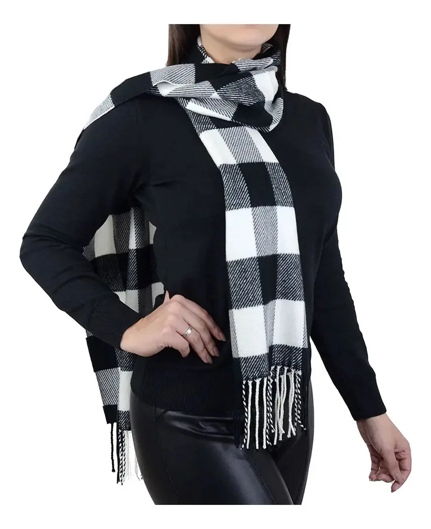 Cachecol Feminino Roubijoux Xadrez Branco E Preto