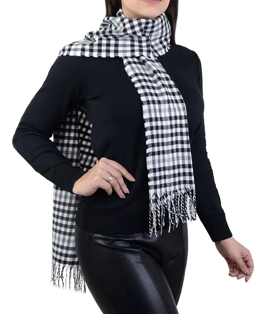 Cachecol Feminino Roubijoux Quadriculado Preto E Branco