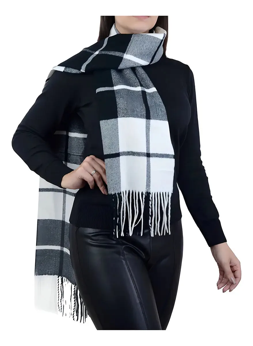 Cachecol Feminino Roubijoux Xadrez Preto E Branco