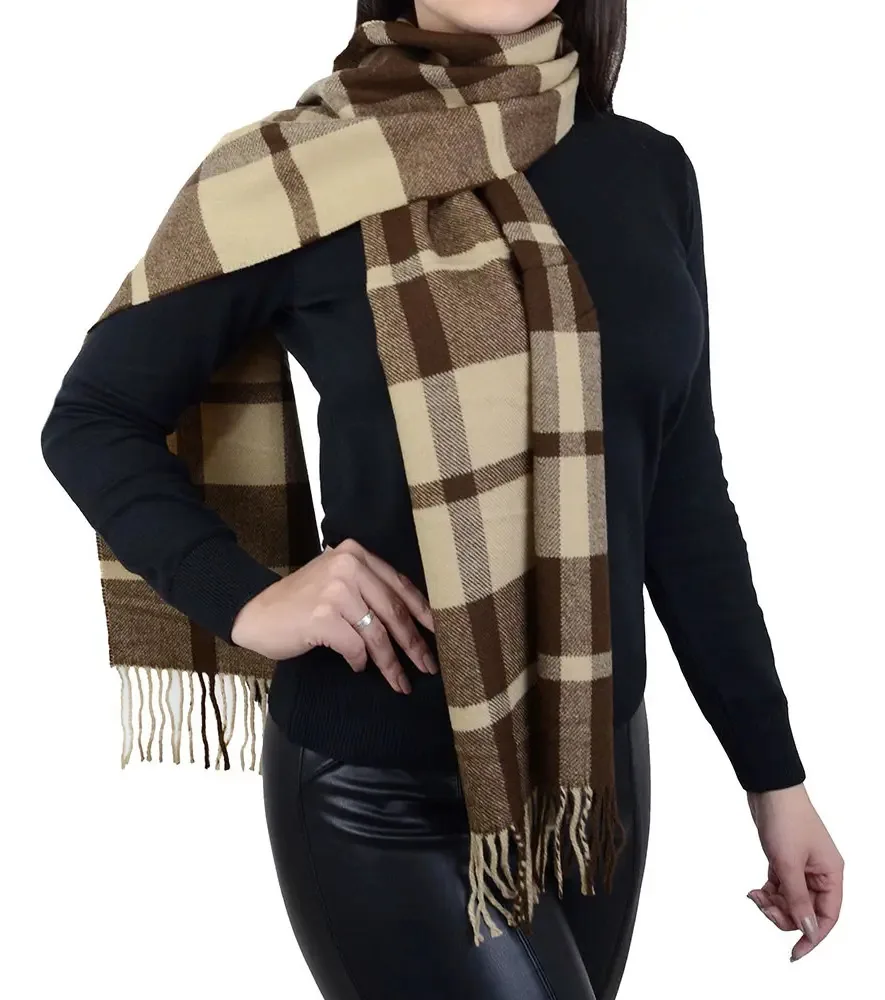 Cachecol Feminino Roubijoux Xadrez Marrom