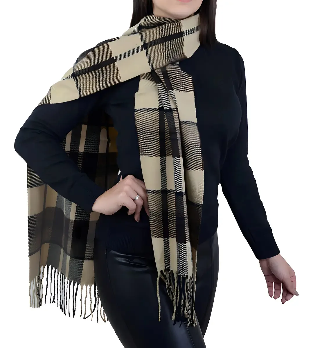 Cachecol Feminino Roubijoux Xadrez Marrom Claro