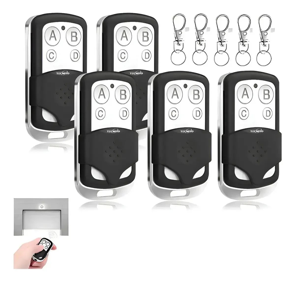 cokoou Kit 5 Controles Remotos Universais 433 MHz Clonador 4 Botões para Portões e Portas Automáticas 80m CR2032