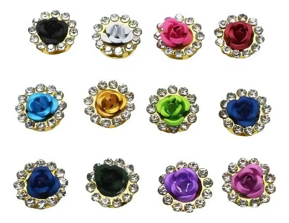 Enfeite Flor Strass 12mm Com Furo Sortido - 30 Unidades