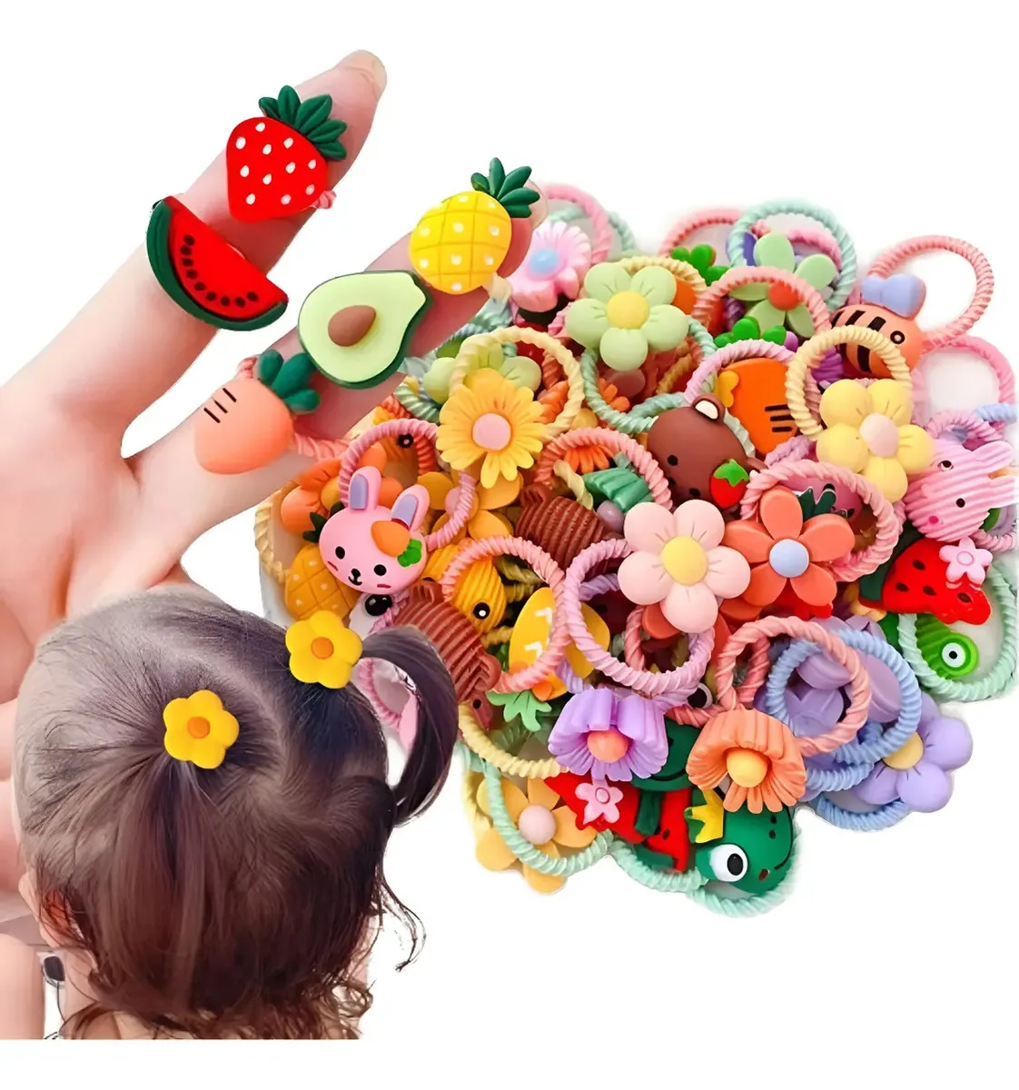 Kit Mini Elásticos De Cabelo Infantil 2cm Com 10 Unidades Cor Flores 01 Flores