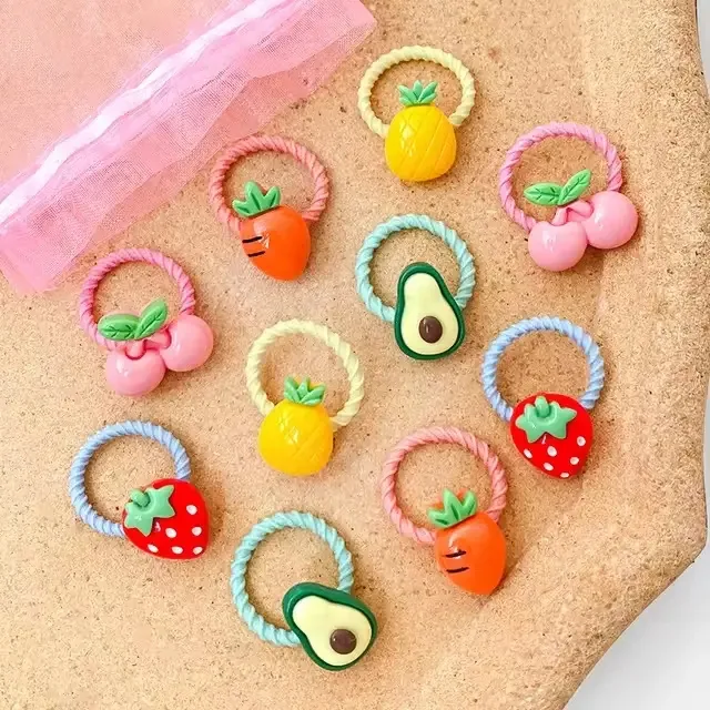 Kit Mini Elásticos De Cabelo Infantil 2cm Com 10 Unidades Cor Frutas Frutas