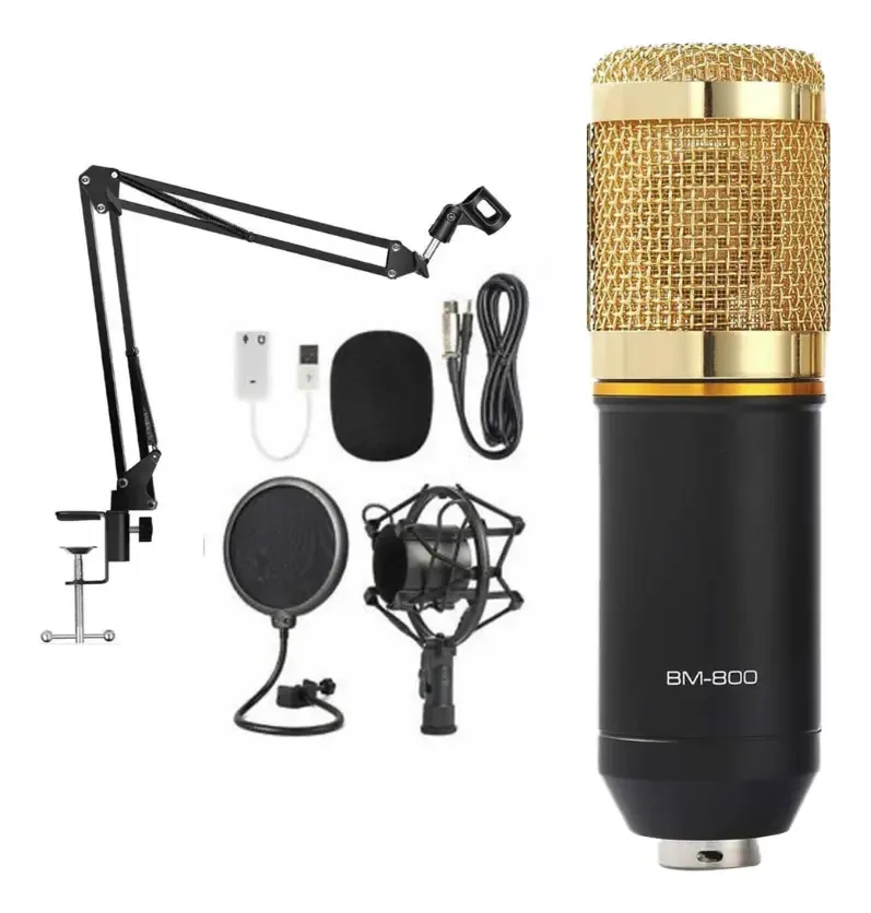 Microfone de streaming de podcast com condensador preto Bm-800 Kit