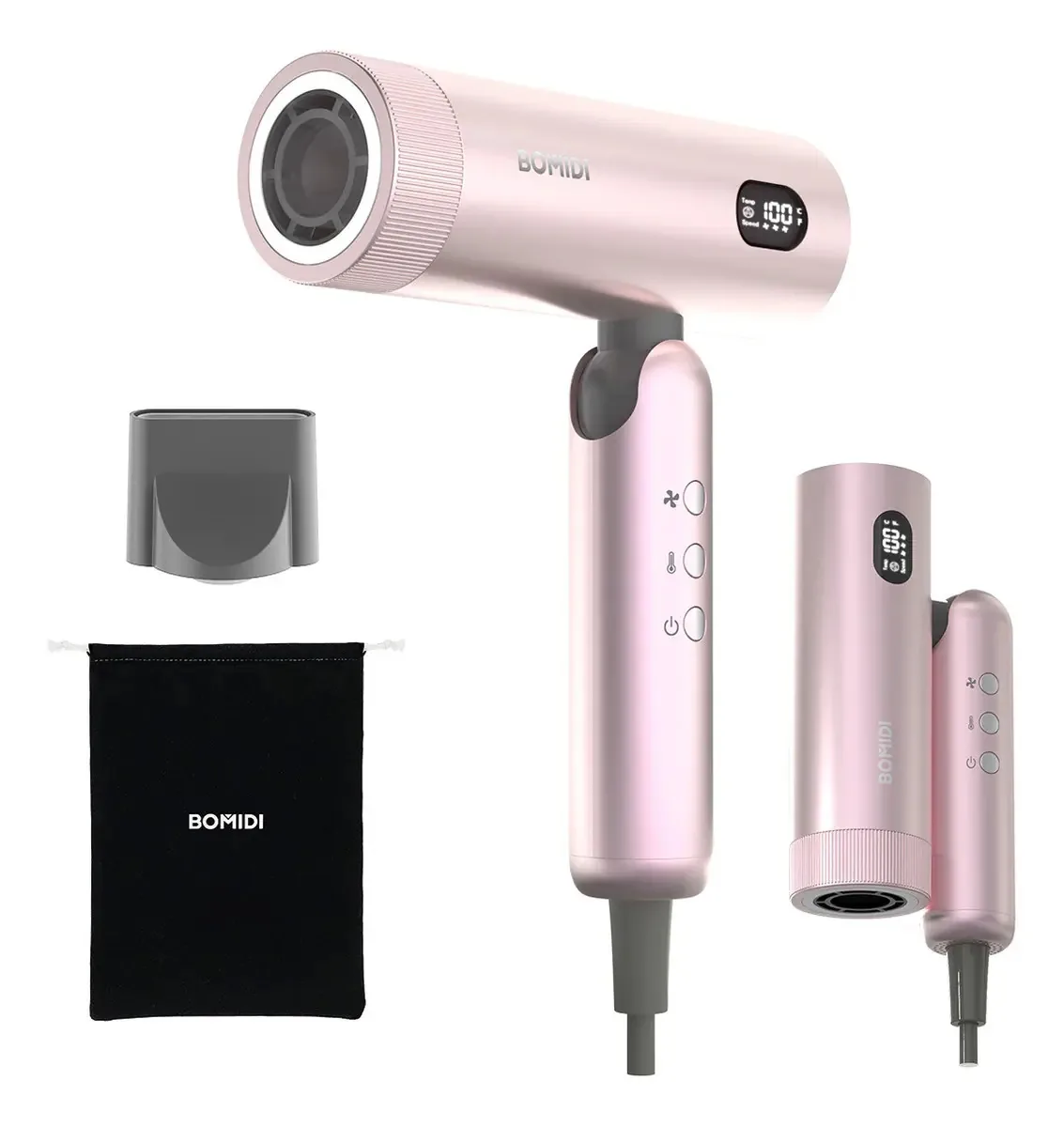 Secadores de cabelo dobráveis profissionais de alta velocidade, secador de cabelo negativo Bomidi Lones com display de temperatura, 3 níveis de temperatura, portátil para casa, viagens e salão de...