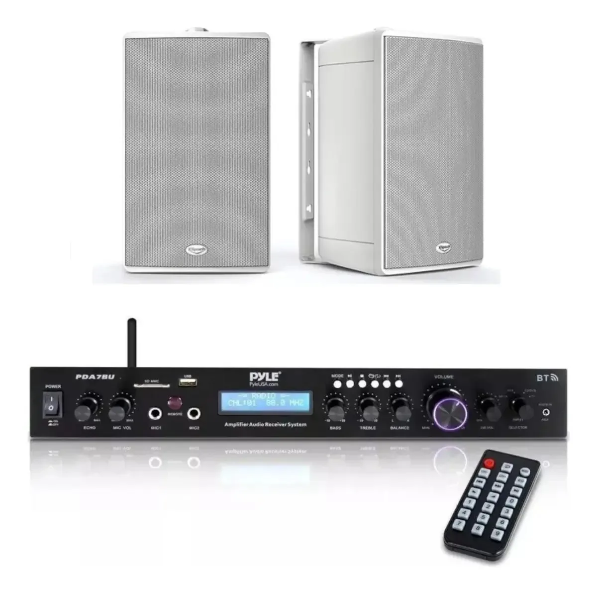 Alto-falantes externos Klipsch Kho7 com amplificador Pyle PDA7bu - branco