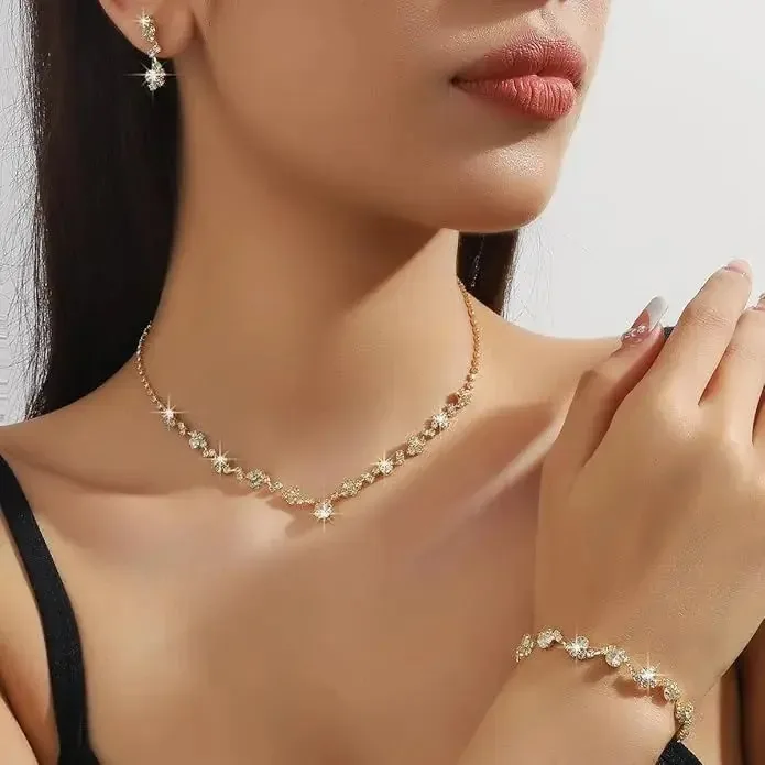 Conjunto de joias e colares, pulseira, brincos para noivas e mulheres, dourados