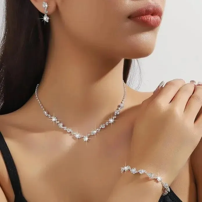 Conjunto de joias e colares, pulseira, brincos para noivas e mulheres, prata