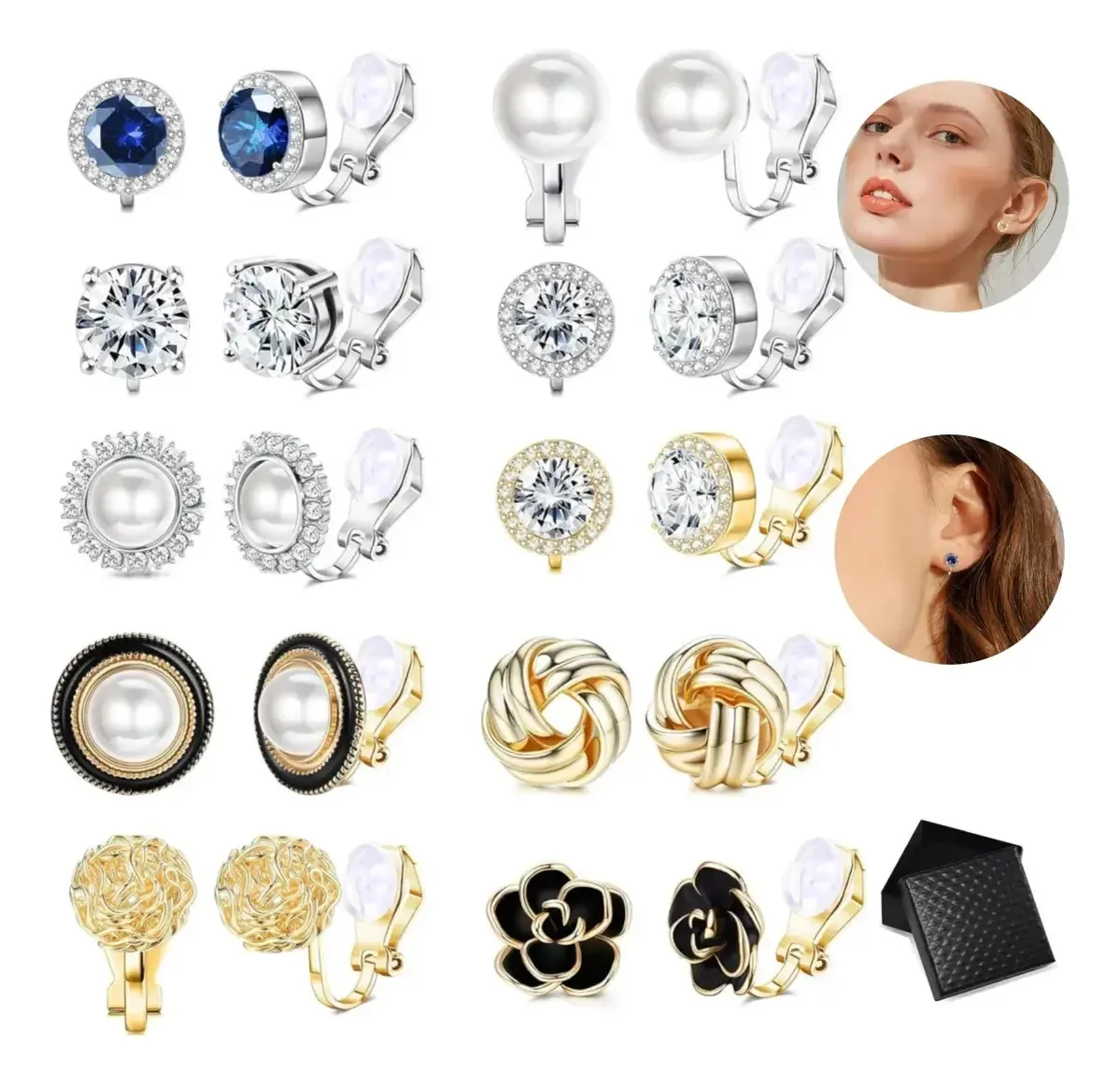 Brincos falsos de 10 peças, brincos femininos ajustáveis sem piercing